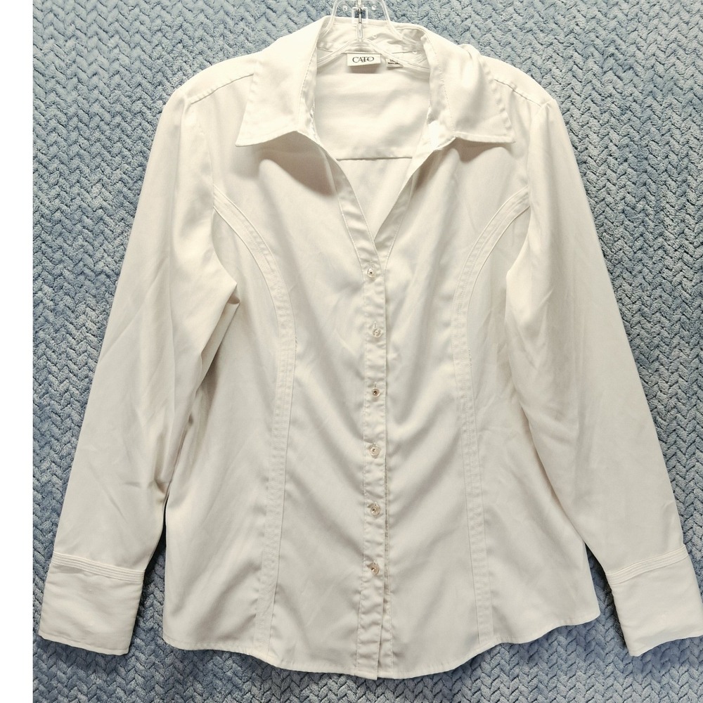 Cato Womens White Long Sleeve Button Down Blouse Rhinestone Buttons Size L